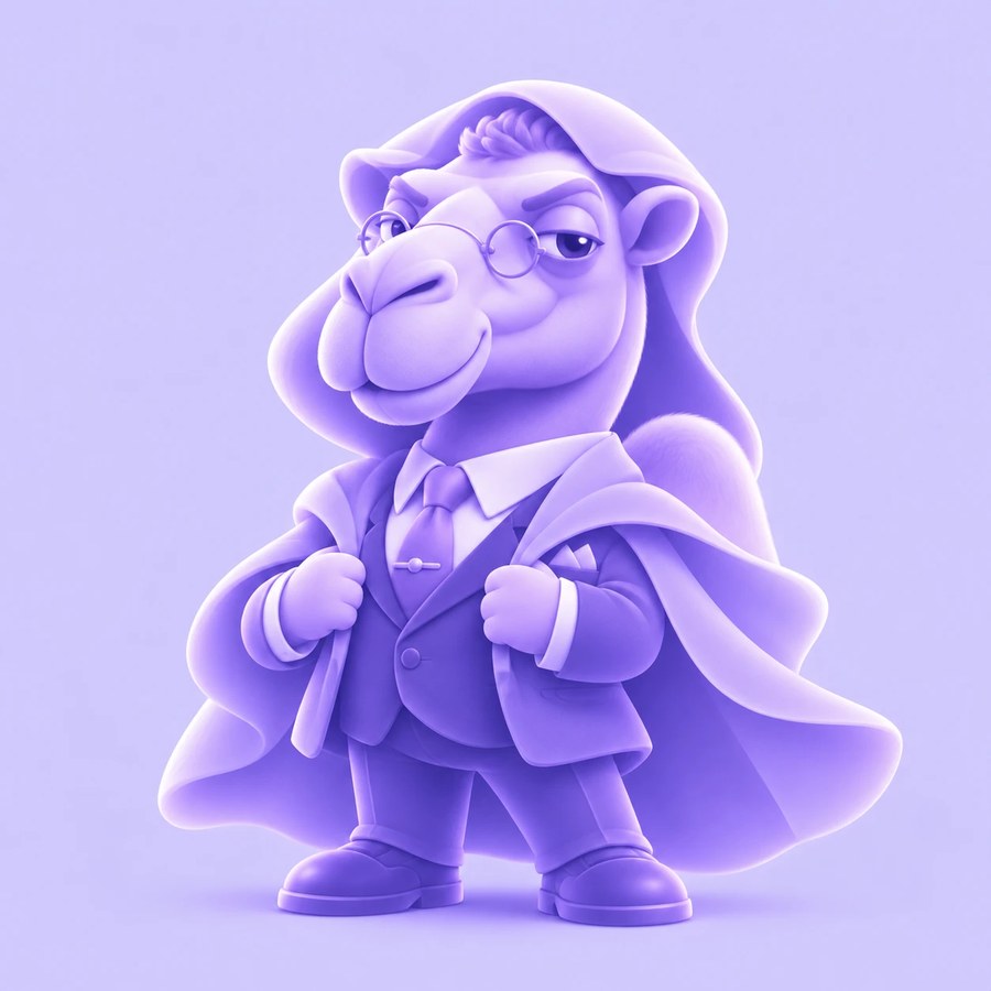 VEILHUMPH standing with his hands on his lapels, round glasses and a hood over his head
